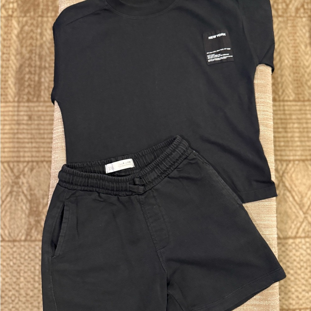 Zara Kids black t-shirt and short set